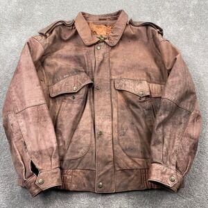 Outback Red Leather Bomber Jacket Mens L Brown Good Distressed Vintage 90s Zip